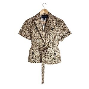 NWT Banana Republic Women's Brown Abstract Short Sleeve Blazer Y2K Preppy Size 2